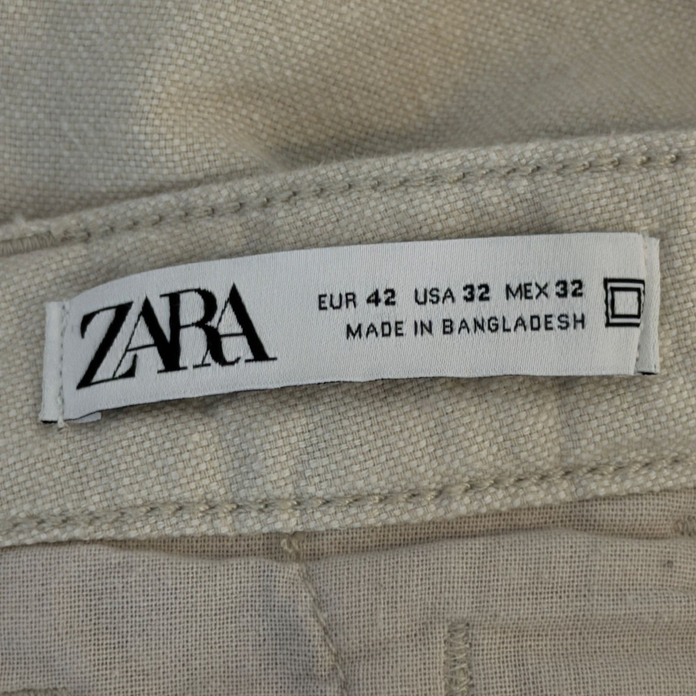 Zara Linen Cotton Bermuda Chino Shorts Oatmeal Beige Relaxed Fit Men's Size 32 - Picture 9 of 10